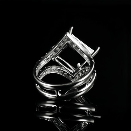 Custom Princess Cut 11x11mm Natural Diamond Semi Mount Ring Solid 14K White Gold - Picture 5 of 10