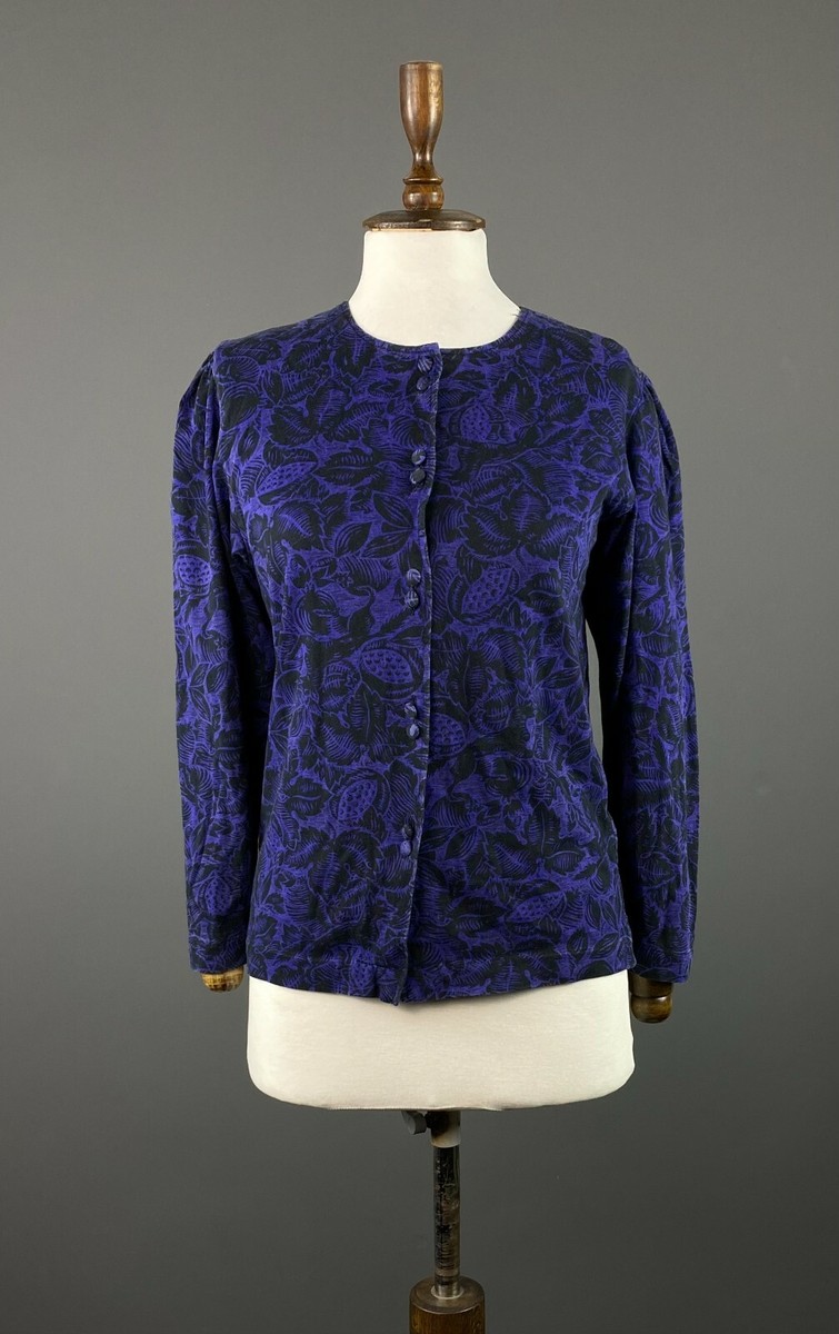 Vintage LAURA ASHLEY Blue Floral Long Sleeve Cardigan Sweater Size