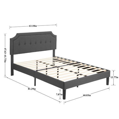 Upholstered Bed Frame Queen Size Button Tufted Platform w/Adjustable Headboard - Picture 31 of 38