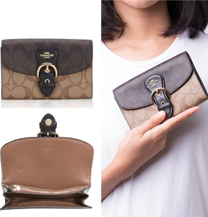 NEW Coach Kleo Wallet Brown/Khaki In Blocked Signature Canvas