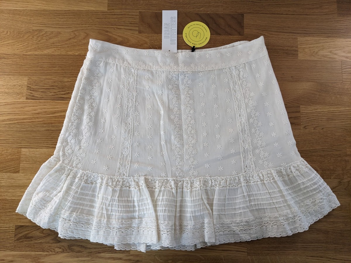 Urban Outfitters Women's White Lace Mesh Mini Skirt Size L