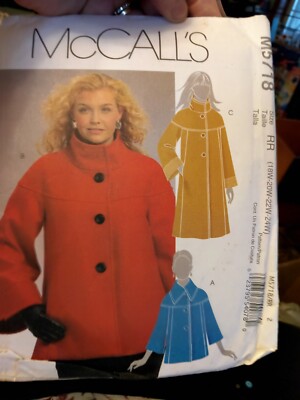 McCalls Ladies Plus Size Coat Sewing Pattern Size 18W to 24W