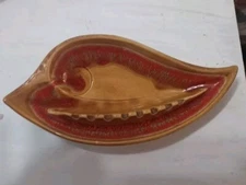 Vintage Santa Anita Ware Ashtray ART Pottery 11x5.5 Brown Orange Drip Glaze R-11
