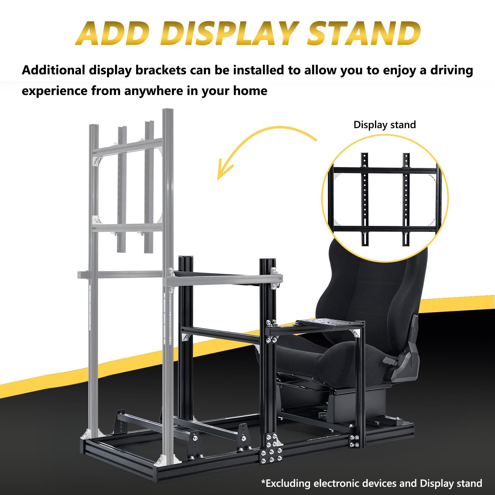Marada Racing Sim Cockpit with Black Seat Aluminium Racing Stand for Logitech