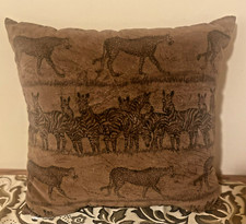 African Safari Throw Pillow 15"X15" Wildlife Art Giraffe Lion Rhino Brown Black