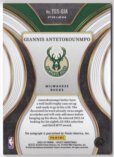 2023-24 Select Top Shelf Signatures Prizm Giannis Antetokounmpo #TSS-GIA automático - Imagen 2 de 2