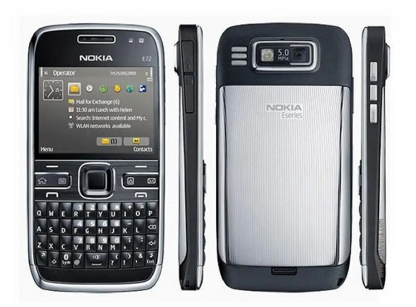 Nokia E72シルバー/ブルー 充電器付き Original Nokia E72 Unlocked 3G WIFI GPS Mobile Phones 5 MP Camera