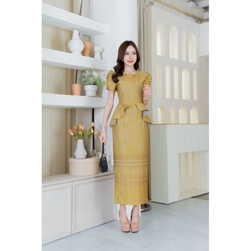 Thai Dress Modern Fabric Gown Set Wedding Skirt Blouse Print Costume Women Long - Picture 2 of 11