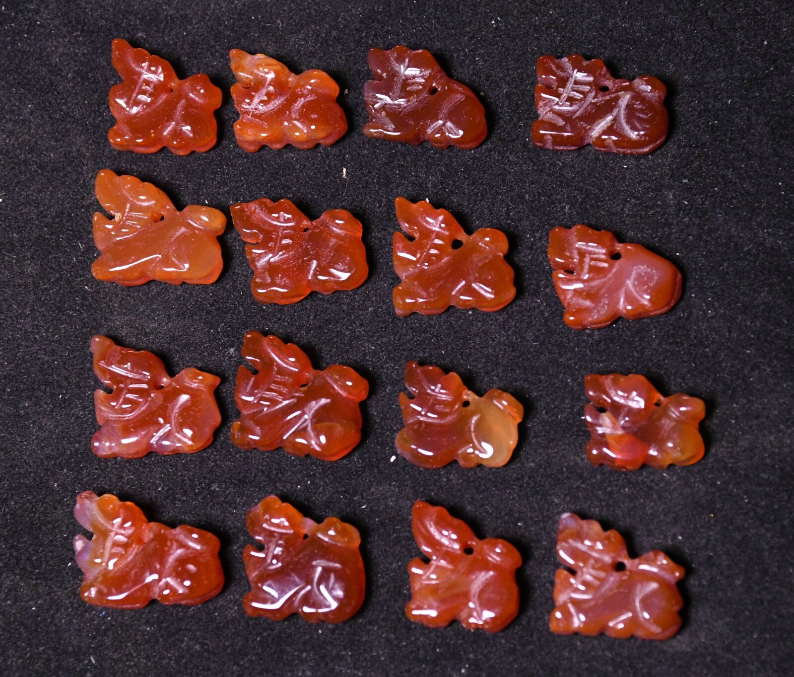 1.5CM Collect China Agate Onyx Carved Dragon Beast Animal Amulet Pendant Set