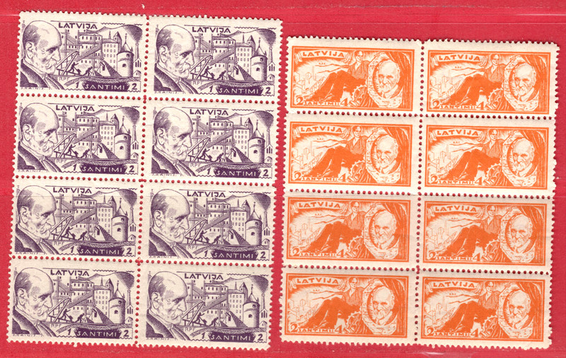 1930 LATVIA SELECTION TWO BLOCKS OF 16 STAMPS MNH 9283