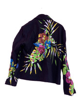 Kensington Lane Women's Black Hand Painted Tropical Art Silk Shirt Jacket Small