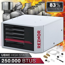 Reznor UBXC 250,000 BTU High Static Natural Gas/LP Propane Unit Heater + Venting