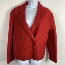 Lands End Petite Womens Sweater Jacket Sz 10 P Red Button Front Wool VINTAGE