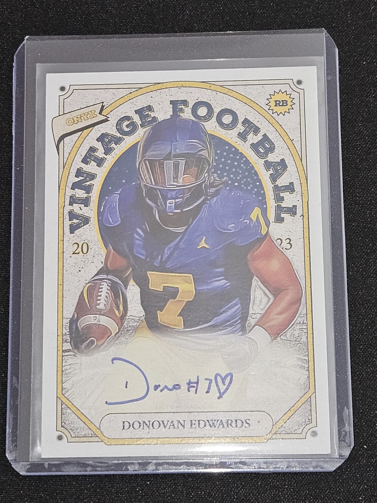 2023 Onyx Vintage Football Donovan Edwards Blue Ink Auto Michigan RARE