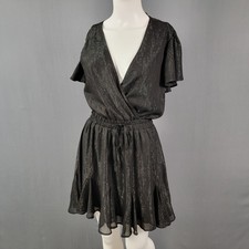 Mi Ami Dress Womens Small Metallic Flutter Sleeve V Neck Party Mini Shimmer