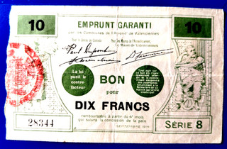 VALENCIENNES ( NORD 59) 10 Frs Nov 1915 Pirot 59/2546 RARE