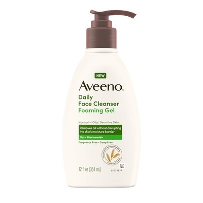 New Aveeno Daily Face Cleanser Foaming Gel Normal Oily Sensitive Skin Wash 12 FL