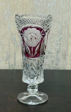 German Lead Crystal Anna Hütte Ruby Cut-to-Clear Floral Vase, 7"