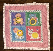 Vintage 1983 Fisher Price Baby Play Mat Activity Blanket Satin Trim  27x28"