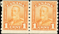 Canada Stamp Scott #160 Mint NH/H F 1c COIL PAIR 1929 King George V Scroll Issue