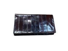 Vintage Dark Brown Genuine Soft EEL Skin Checkbook Case Wallet
