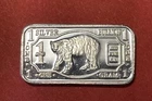 Solid Silver 1 Gram Bar With Large Grizzly Bear Image! Fine .999 Pure Silver!