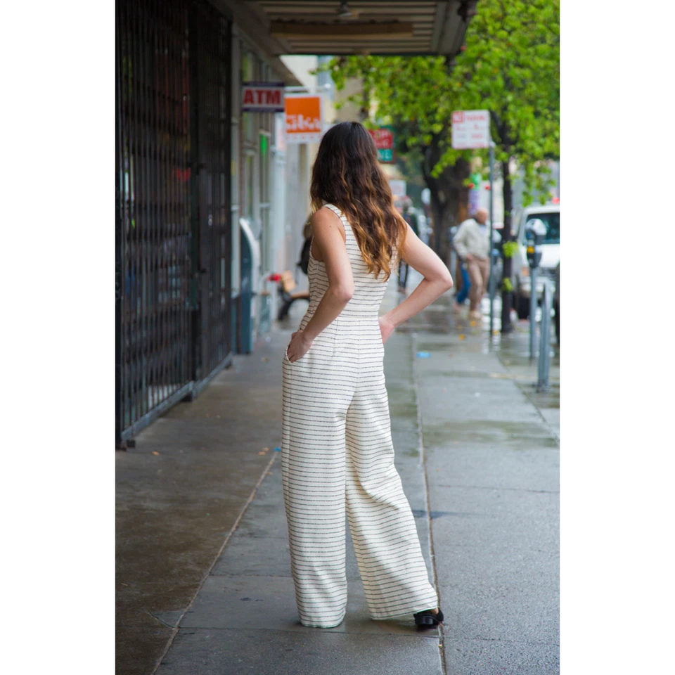 Mono Mara Hoffman a Rayas Negro Crema Pierna Ancha Sin Mangas Algodón Talla 0 Foto 4 de 4