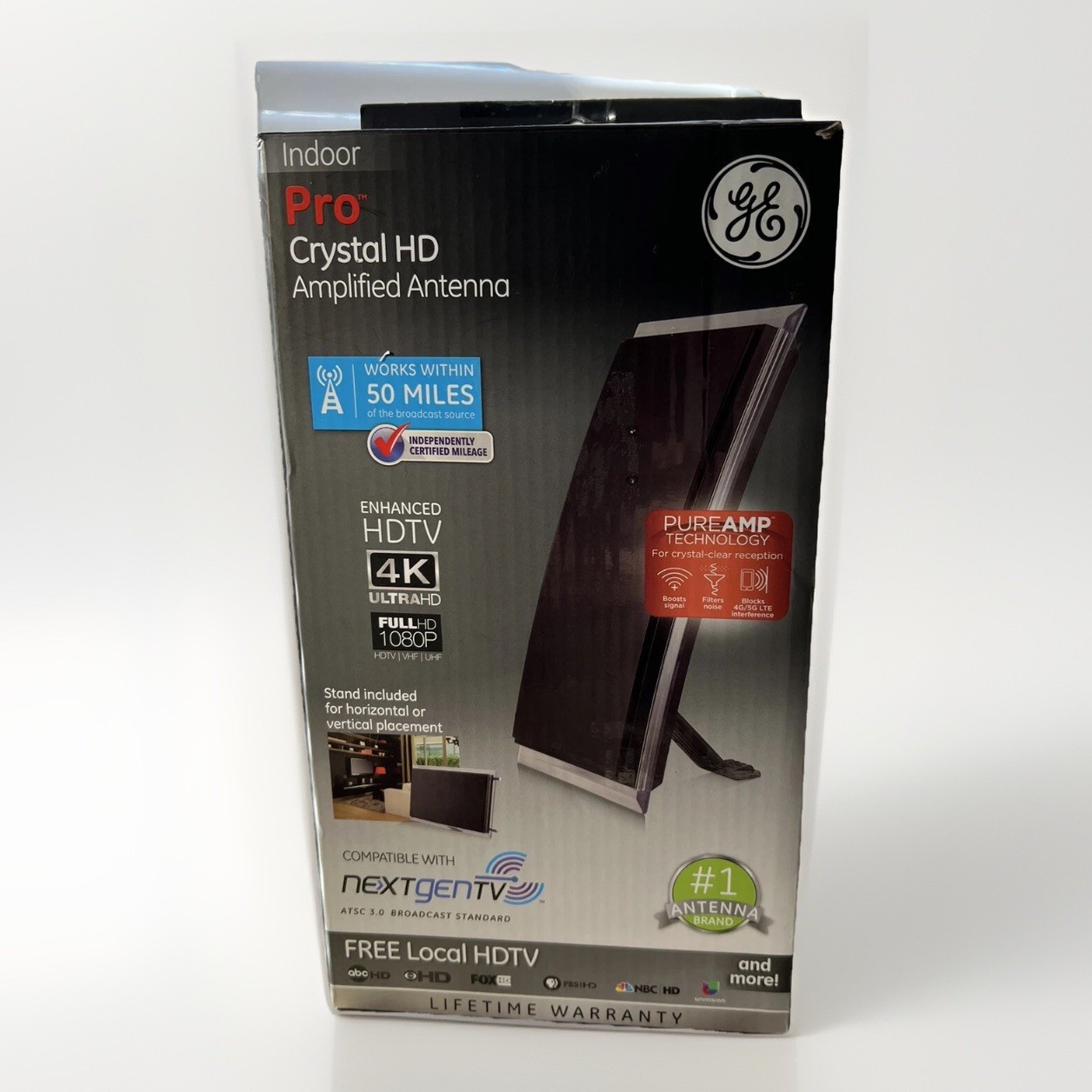 GE 48732 Pro Series Indoor Crystal HD Amplified Antenna,50 mile range,4K-1080P