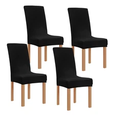 Obstal Black Stretch Spandex Dining Room Chair Covers ?Set of 4 Universal Rem...