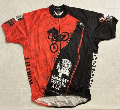 #ad Arrogant Bastard Ale Jersey Mens XL Red Black Cycling Beer Canari Short Sleeve $22.85