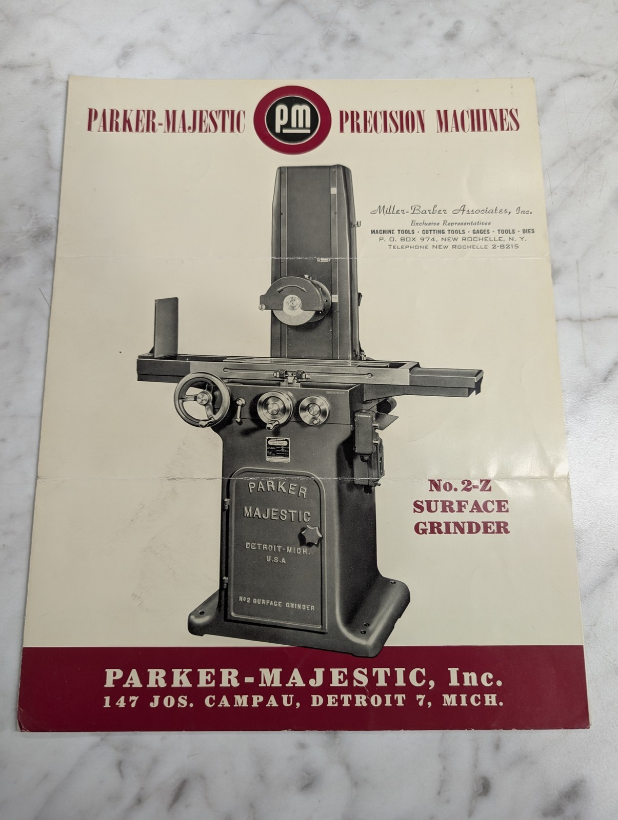 PARKER MAJESTIC SALES BROCHURE LITERATURE INFORMATION #2-Z SURFACE GRINDER