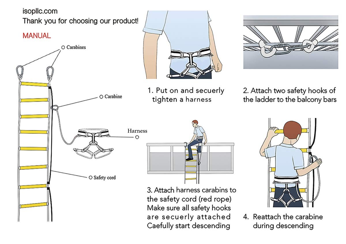 Declinde Ladder ISOP Fire Evacuation Rope Ladder 4 Story 32ft Fall Arrest System ...