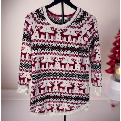 Wearing Your Heart On Your Sleeve Sweater Women M Red Reindeer Fair Isle Knit