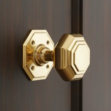 70mm Polished Brass Octagonal Door Knobs Mortice Pair Latch CE7 Hinges Set