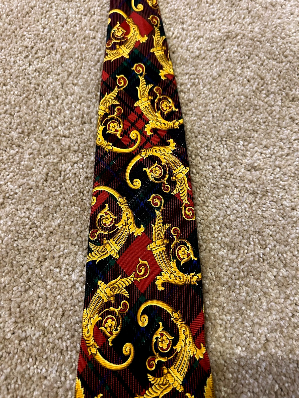 RARE GIANNI VERSACE VINTAGE '90s Plaid SILK TIE BAROQUE Medusa Head image 4