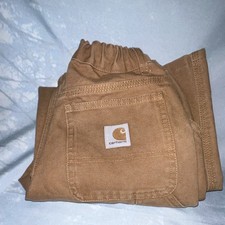 Carhartt Boys Brown Carpenter Pants 100 Cotton Canvas Adjustable Waist