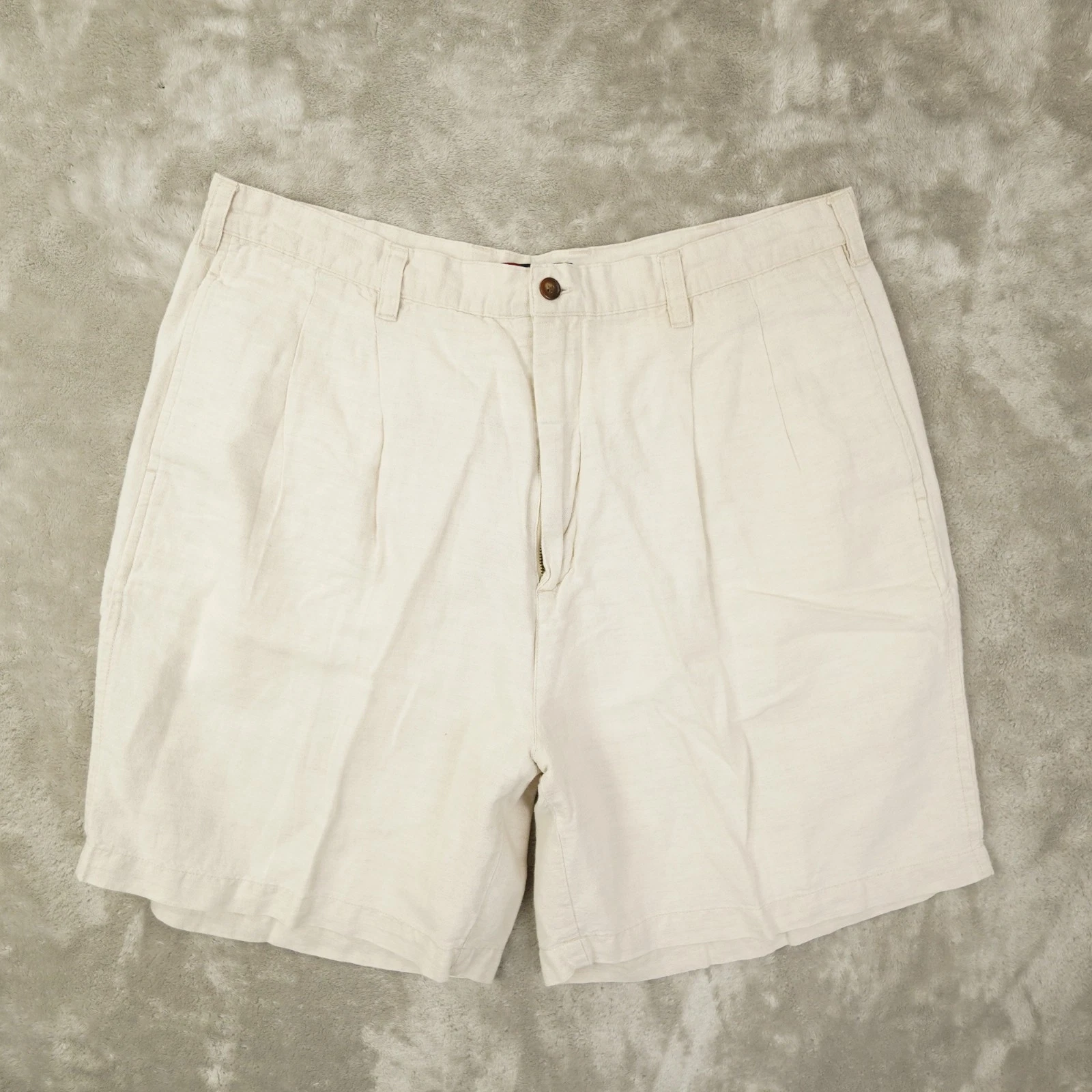 Chaps Ralph Lauren Linen Cotton Blend Shorts Men's 38 Pleat Front Beach Khaki