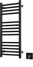 Black Electric Heated Towel Rail 300mm W x 720 H with Built in Timer Matt Black