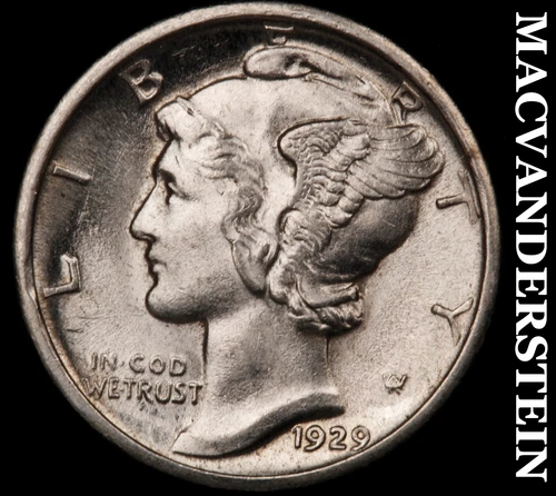 1929-D Silver Mercury Dime - Choice Gem Brilliant Unc+++  Lustrous  #G8964