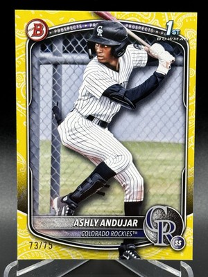 2025 Bowman Ashly Andujar 1st YELLOW Pattern 73/75 Paper Colorado Rockies