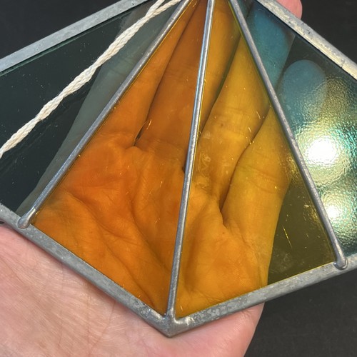 Stained Glass 3D Suncatcher Pyramid Glass Hanging window Prism 5" Green Yellow - Picture 8 of 9