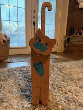 Vtg Handmade 80s Wood Cat Spare Toilet Paper Rolls Holder Free Standing Cottage