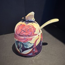 Olla de miel rosa Tupton Ware antigua con tapa y cuchara de Jeanne McDougall en caja