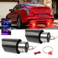 Carbon 2.5" to 3.5" Muffler Exhaust Tip Tail Pipe w/ Lights For Cadillac CT4 CT5