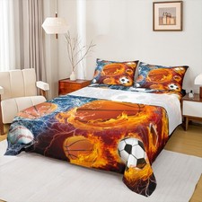 Sports Sheets for Boys Twin,Baseball Soccer Football Basketball Bed Set Sport...