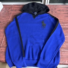 Polo Ralph Lauren Boys Blue Black Hooded Sweater Med 10-12