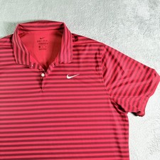 Nike Dri Fit Golf Polo Shirt Men's XL Red Burgundy Stripe Short Sleeve