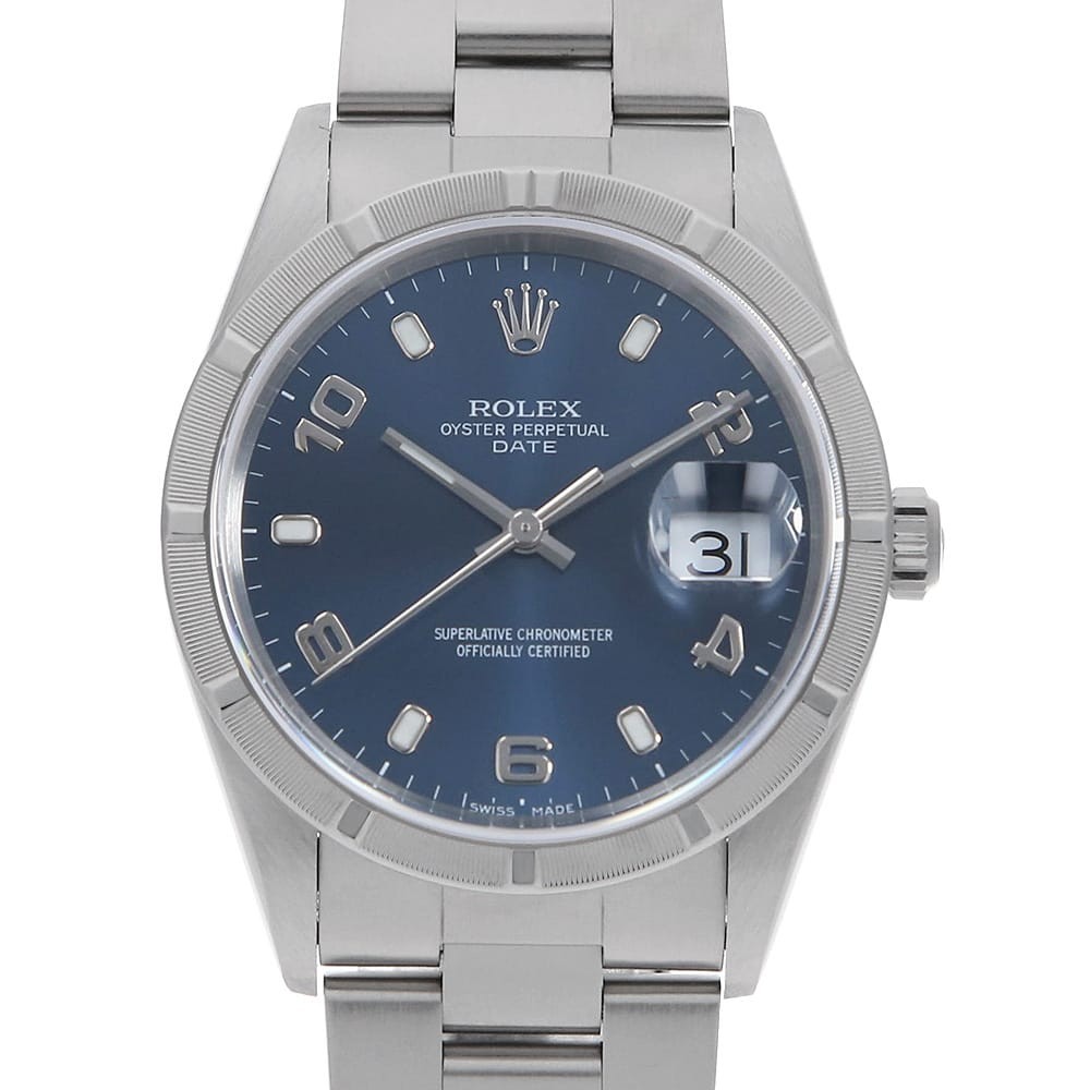 ROLEX Oyster Perpetual Date 15210 blue flying arabic A Number second hand mens