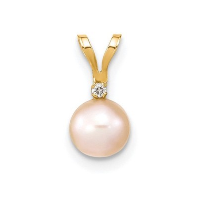 14 Karat Gelbgold 5-6 mm Rosa Runde Süßwasserzuchtperlen und 0,01 Karat Diamant
