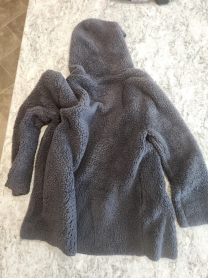 ROSA Victoria’s Secret Sherpa Chaqueta Cárdigan Abierto Gris Con Capucha Talla M/L Foto 4 de 4